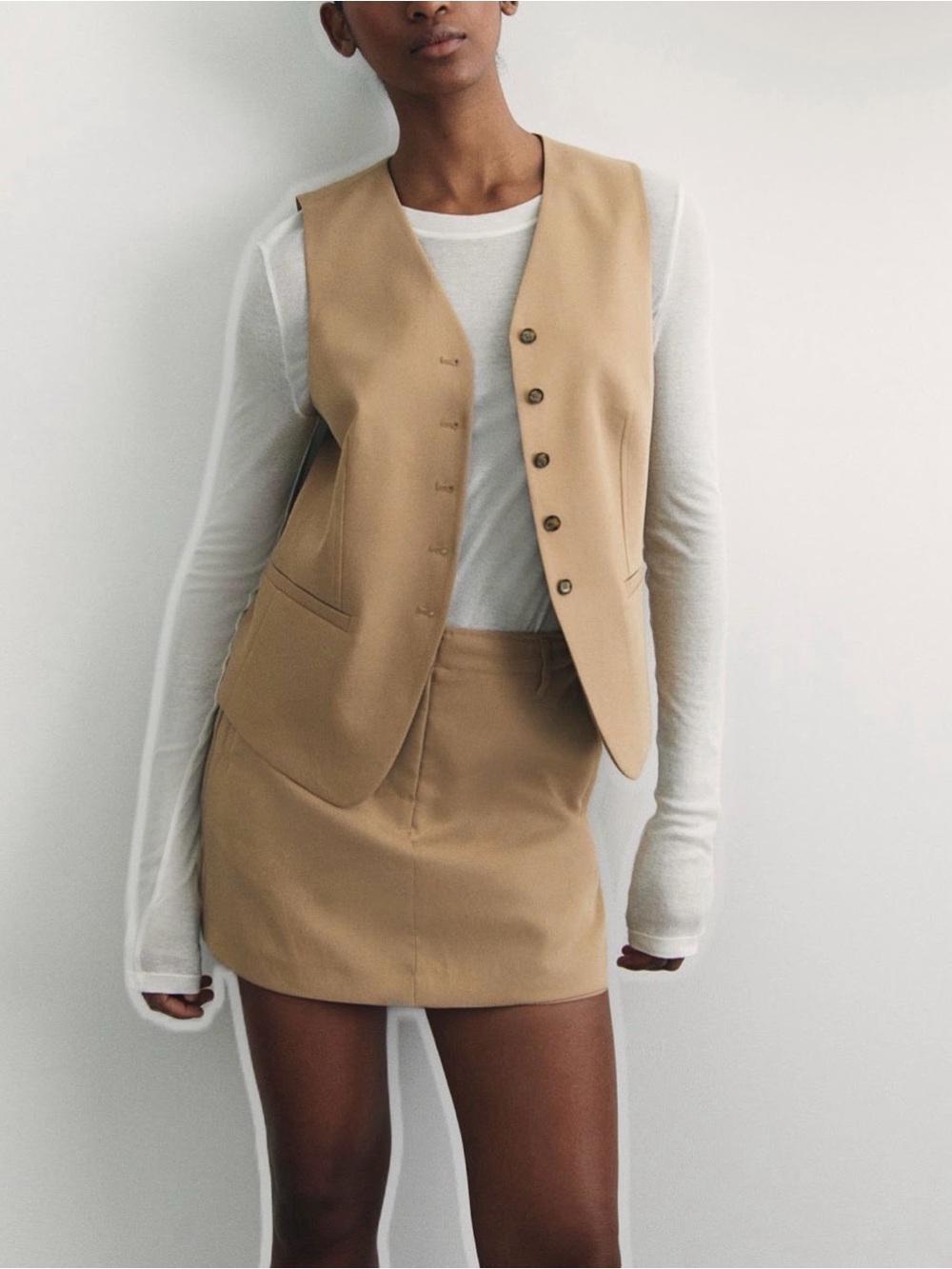 H&M Beige V-Neck Buttoned Vest